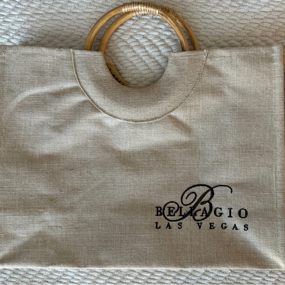 Bellagio Las Vegas Natural Canvas Tote with Bamboo Handles